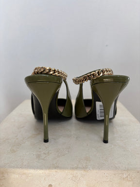 Gucci Khaki Green Patent Sling Back Pumps, 38