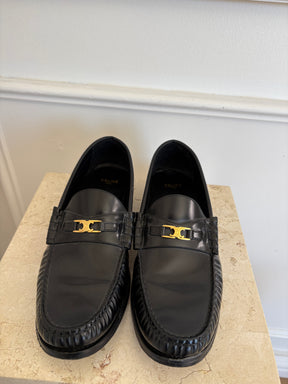 Celine Black Leather Triomphe Loafer, 42