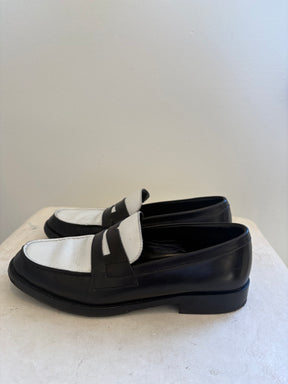 Saint Laurent Black and White Leather Loafers, 36
