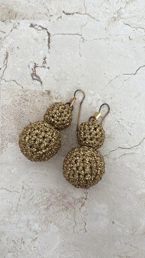 Lucy Folk Gold Metallic Crochet Bauble Earings