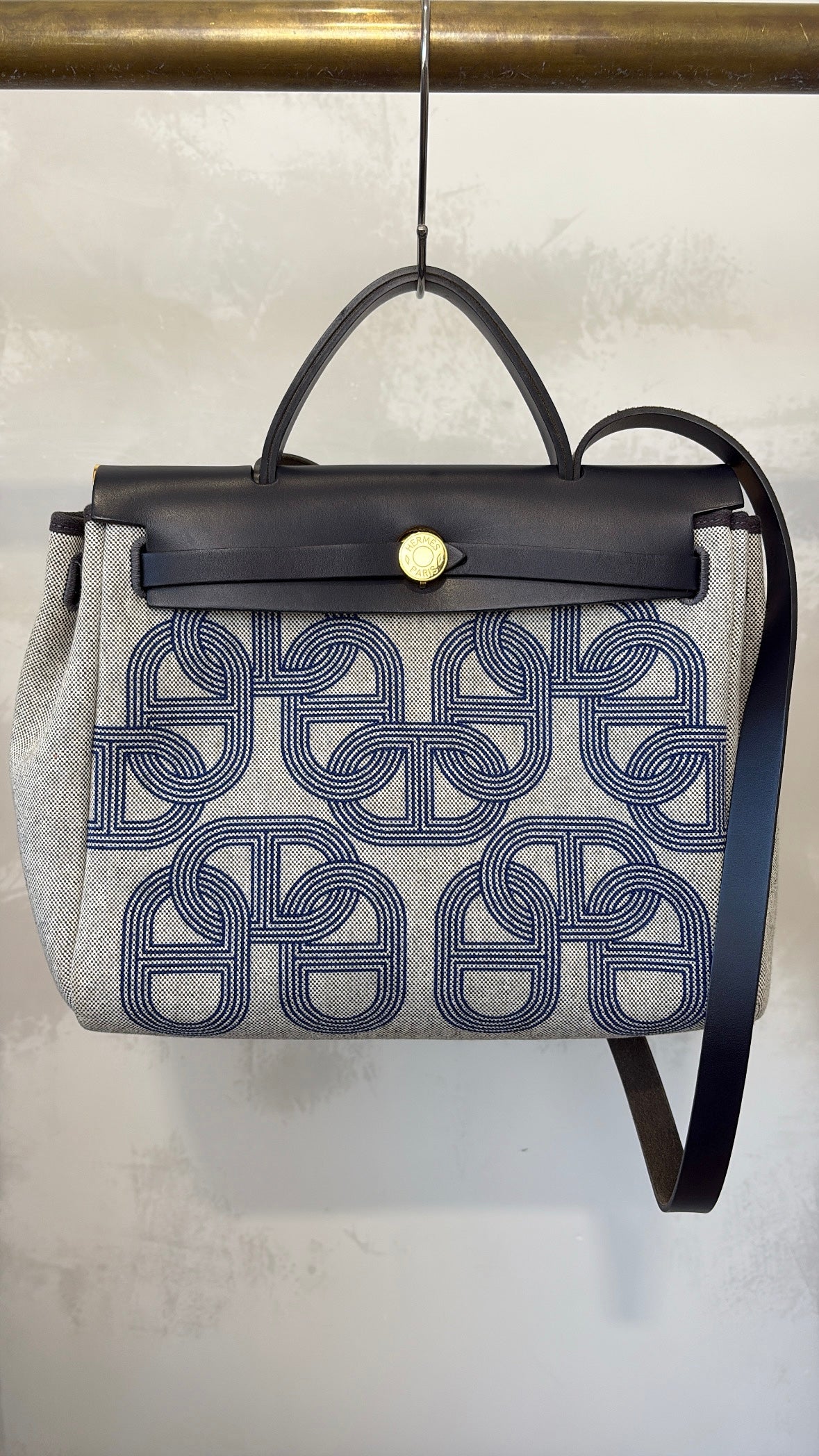 Hermès Navy Leather and Ecru 'Plume CC Circuit' Herbag 31