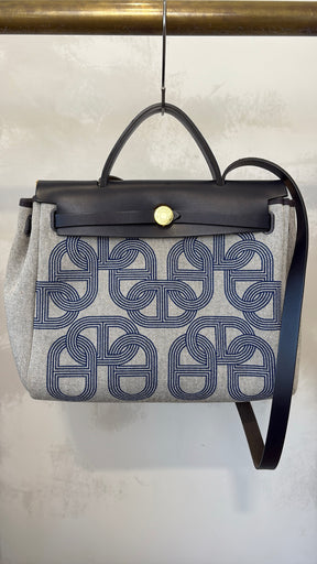 Hermès Navy Leather and Ecru 'Plume CC Circuit' Herbag 31