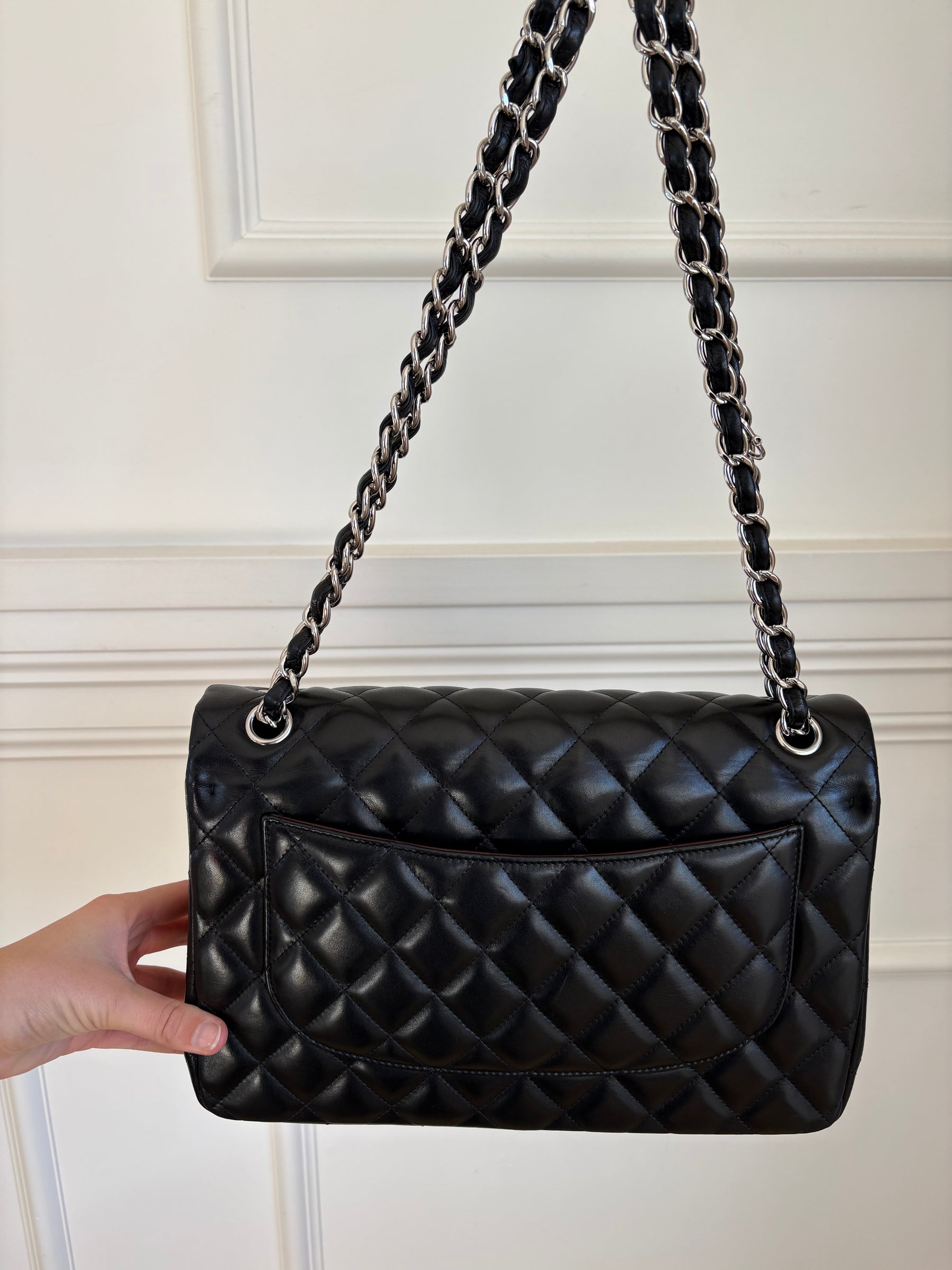 Chanel Black Lambskin Leather Classic Jumbo Flap