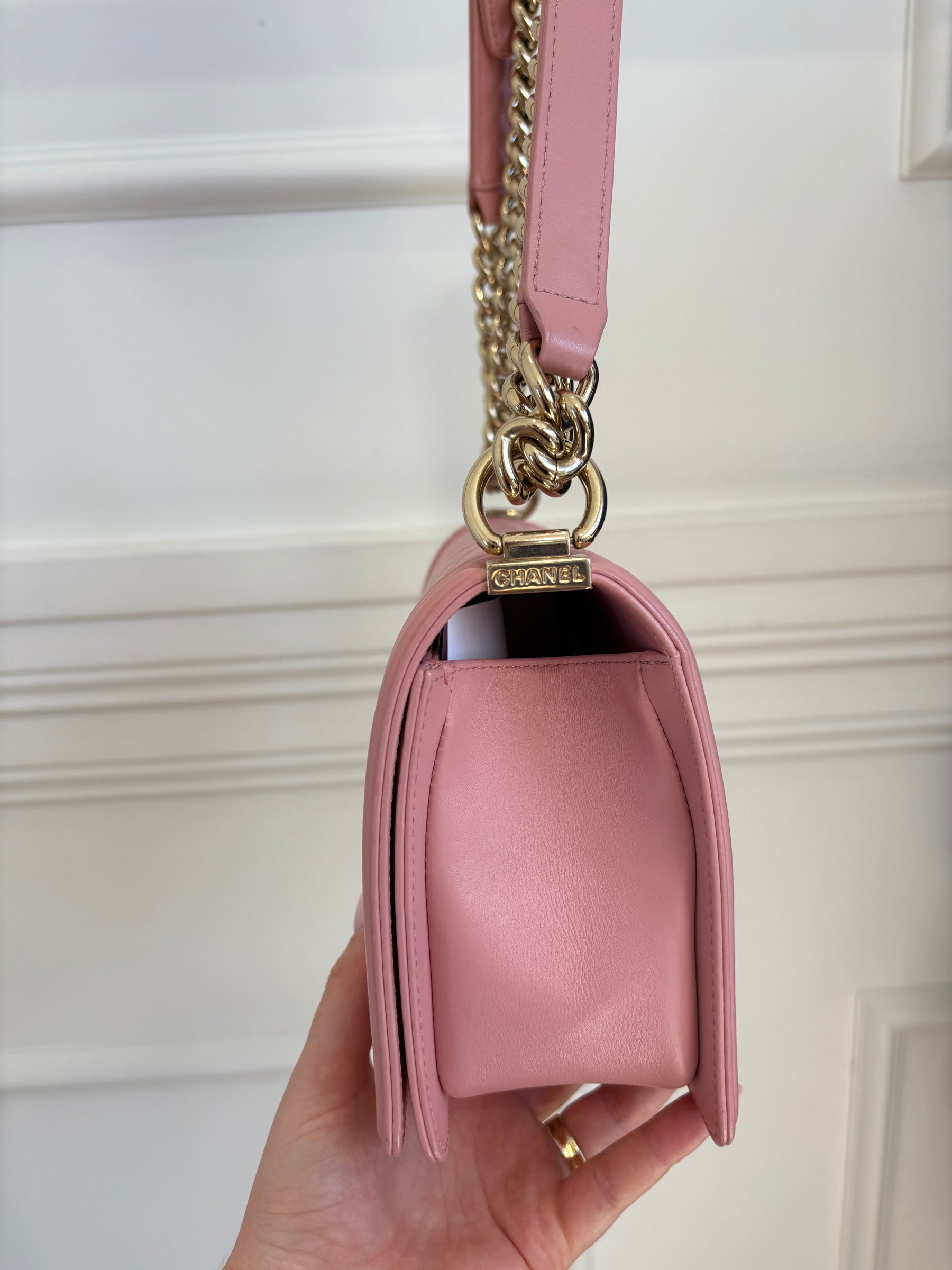 Chanel Pink Lambskin Leather Medium Boy Bag