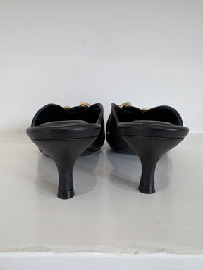 Anine Bing Black Leather Pointed Buckle Mules, 38