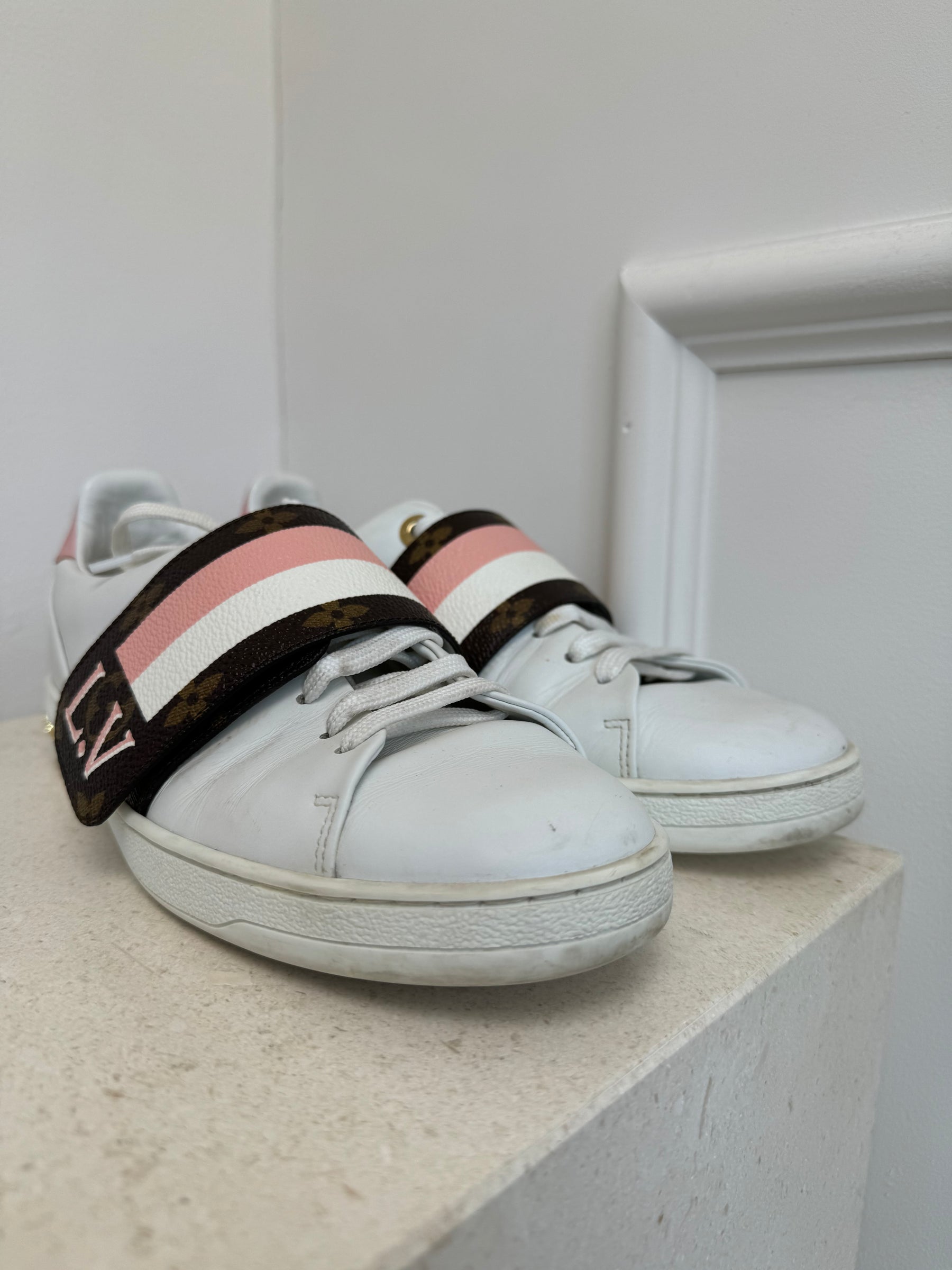 Louis Vuitton White Leather Monogram Strap Sneaker, 37