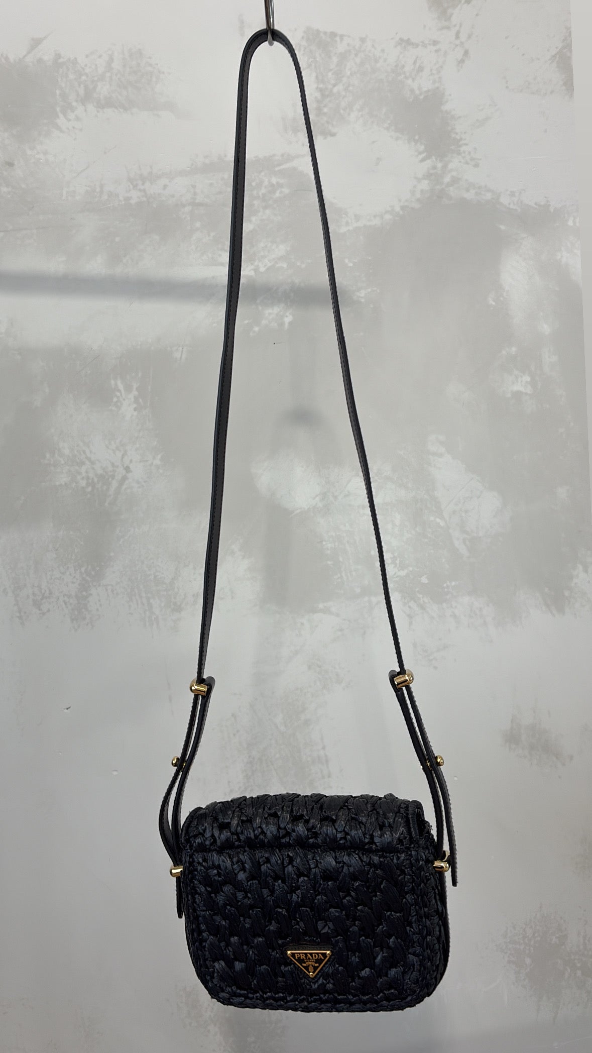 Prada Black Raffia Logo Crossbody Bag