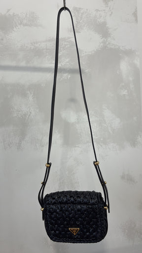 Prada Black Raffia Logo Crossbody Bag