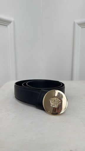 Versace Leather Medusa With Round Medusa Disc Black Gold, 85/34