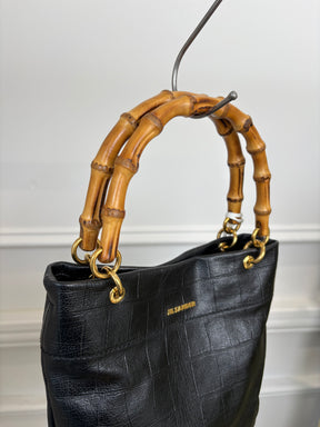 Jil Sander Croc Embossed Bamboo Shopper Black, Small