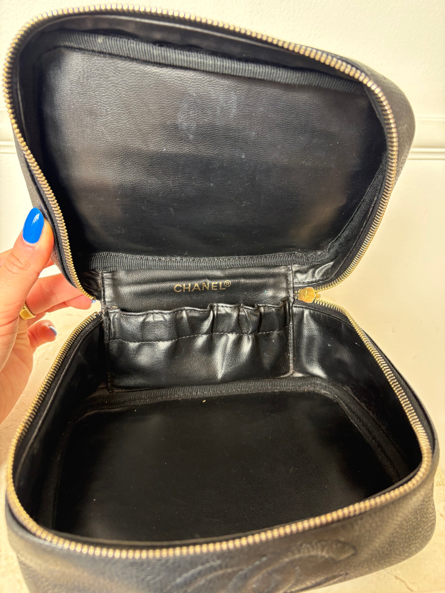 Chanel Black Caviar Leather Toiletry Case