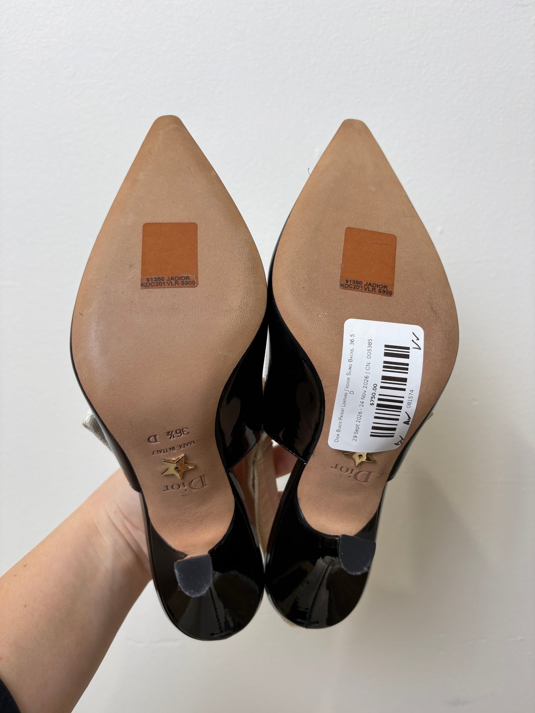 Dior Black Patent Leather J'adior Sling Backs, 36.5 D