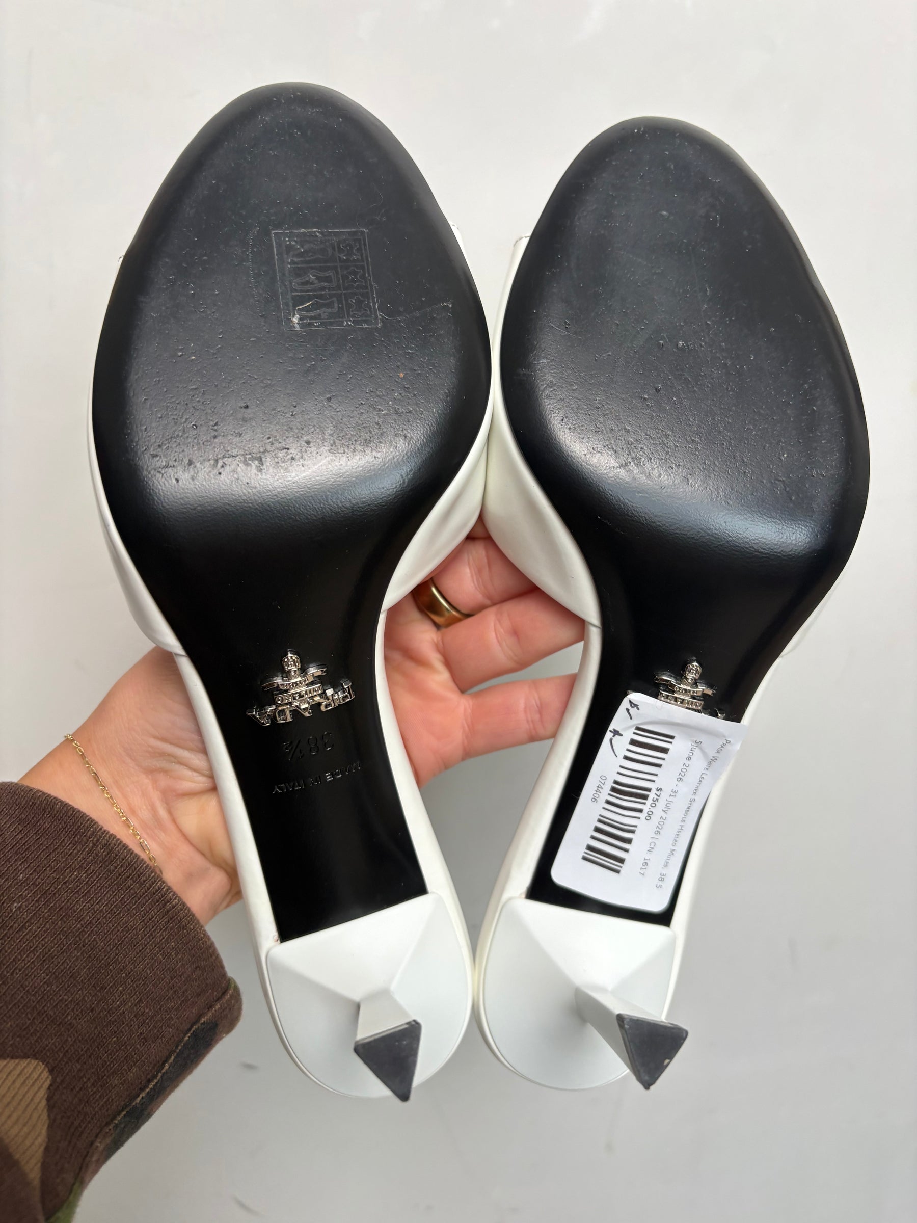 Prada White Leather Symbole Heeled Mules, 38.5