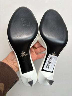 Prada White Leather Symbole Heeled Mules, 38.5