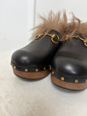 Gucci Amstel Fur Clogs Black, 38.5