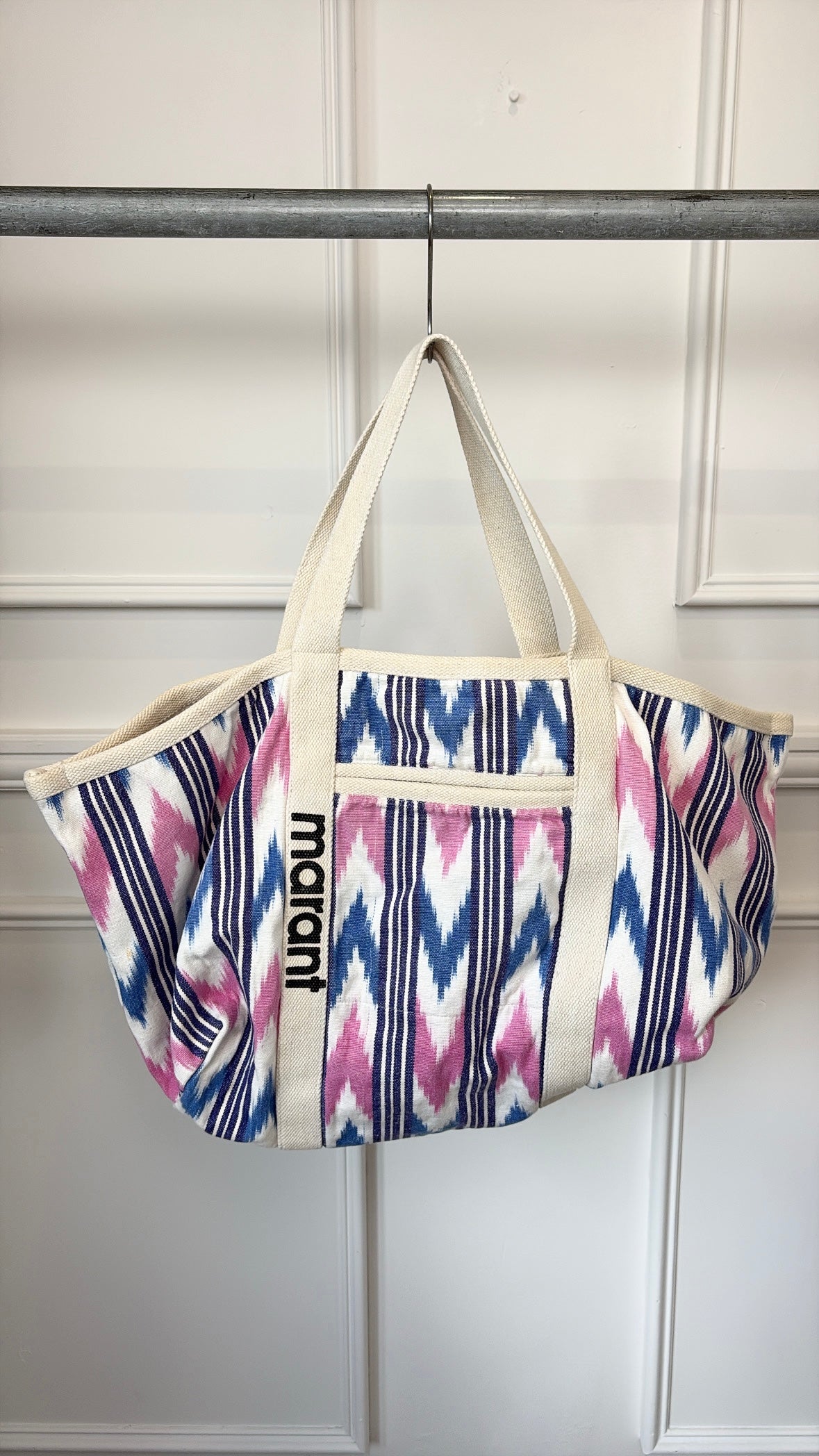Isabel Marant White, Pink and Blue Printed Canvas Logo Tote