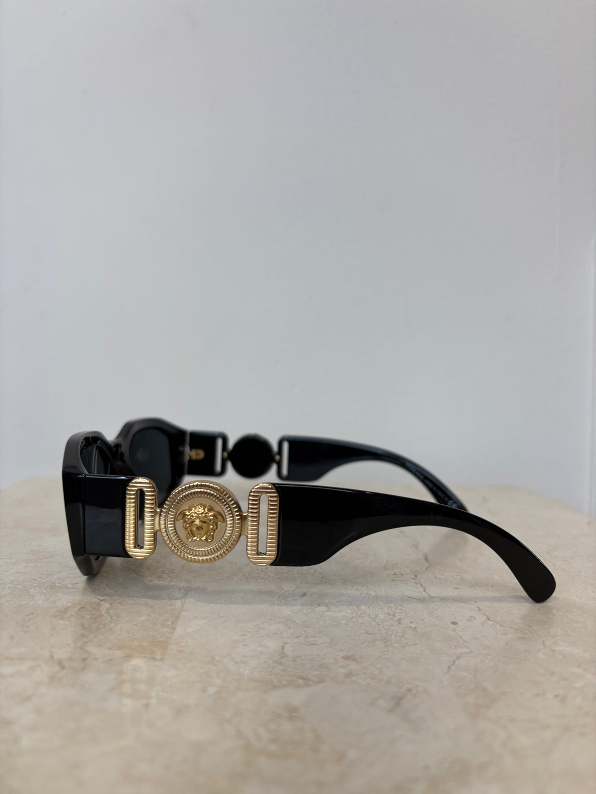 Versace Black Medusa Arm Rectangular Sunglasses