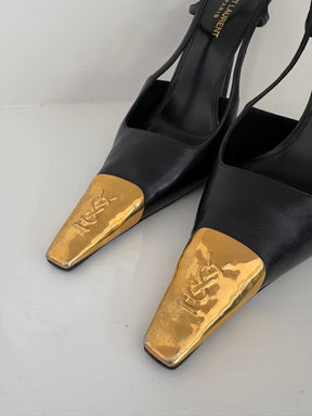 Saint Laurent Jeanne Slingback Pumps With Gold Hardware, 39