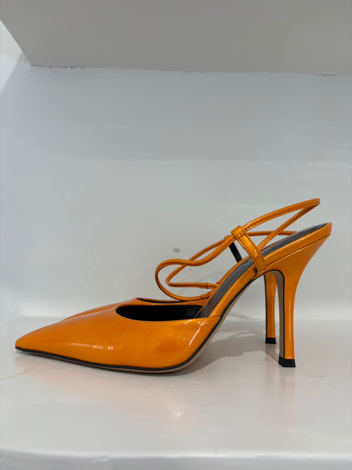Paris Texas Orange Patent Pointed Toe Pumps, 38