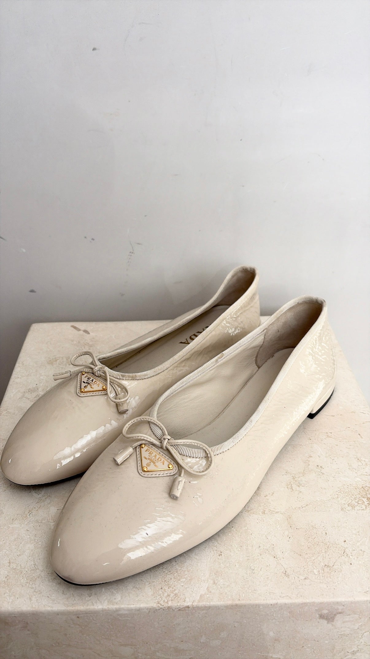 Prada Cream Patent Ballet Flats, 40