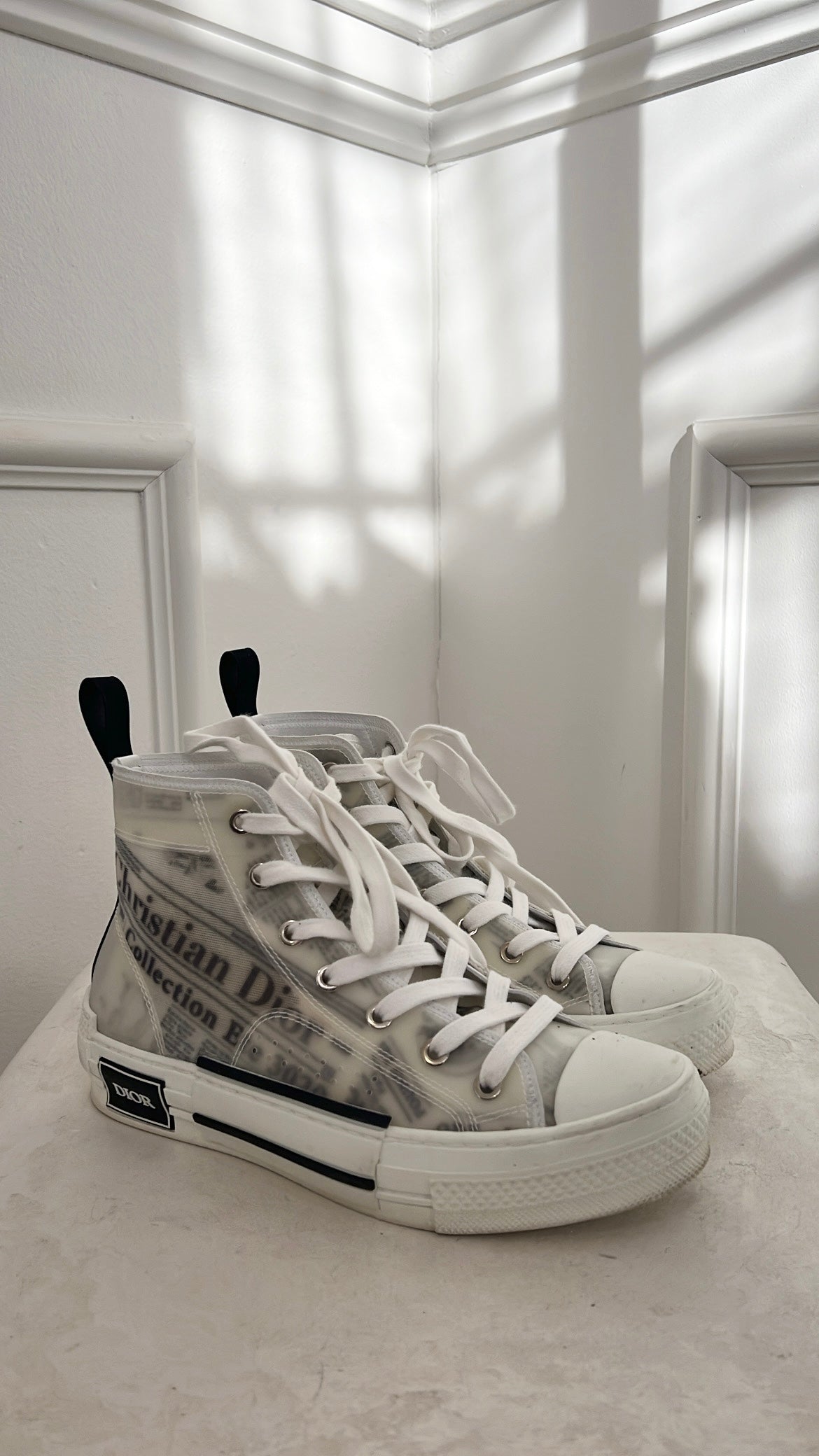 Dior Newspaper Print High Top Sneakers, 37