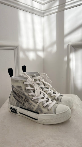 Dior Newspaper Print High Top Sneakers, 37