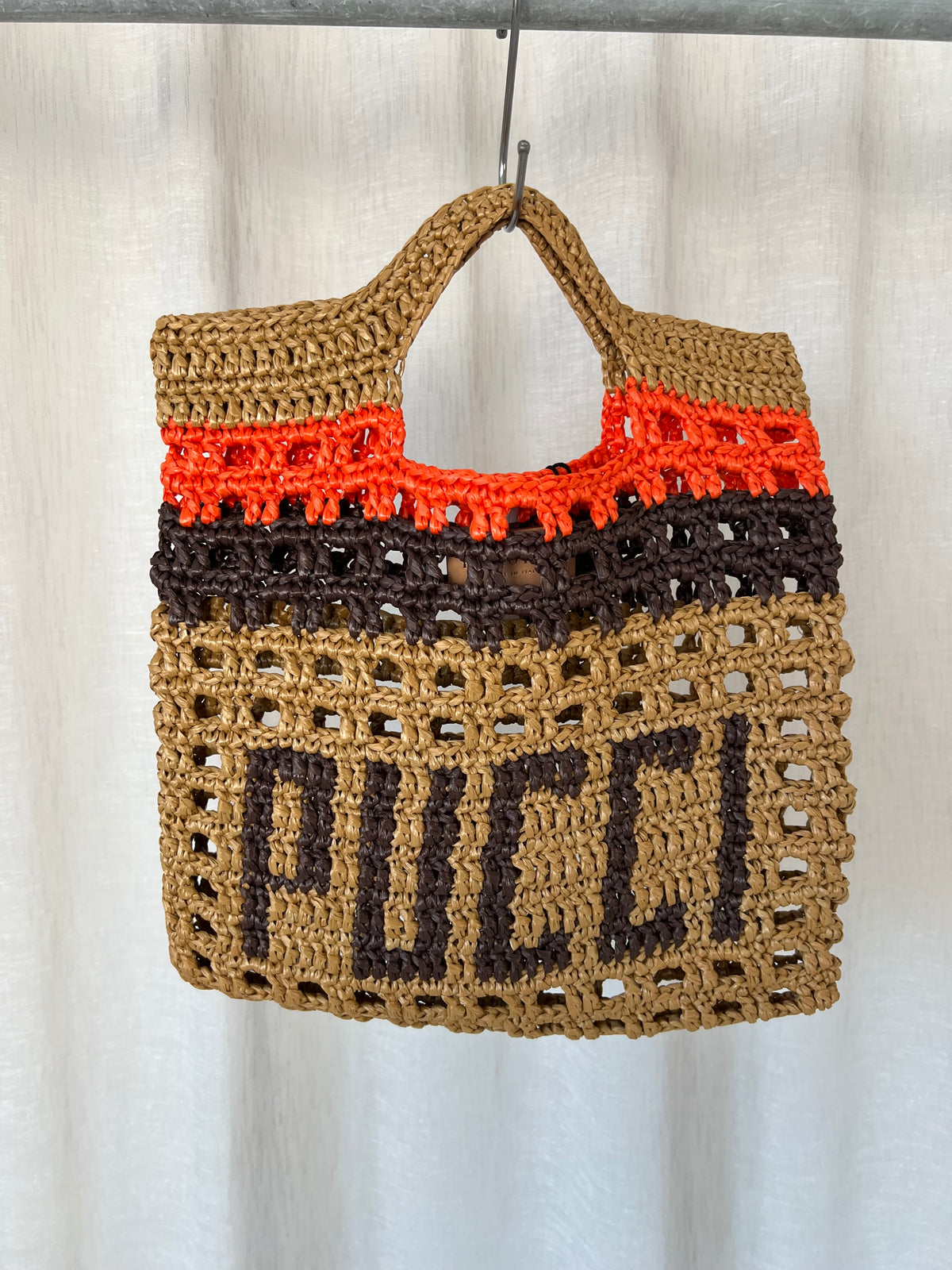 Emilio Pucci Brown and Orange Raffia Logo Tote