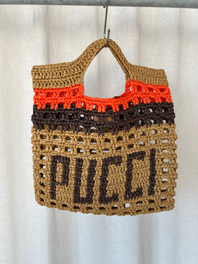 Emilio Pucci Brown and Orange Raffia Logo Tote