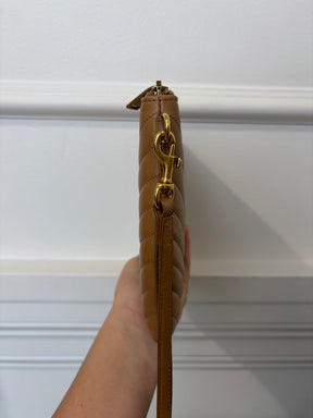 Saint Laurent Tan Chevron Leather Wristlet