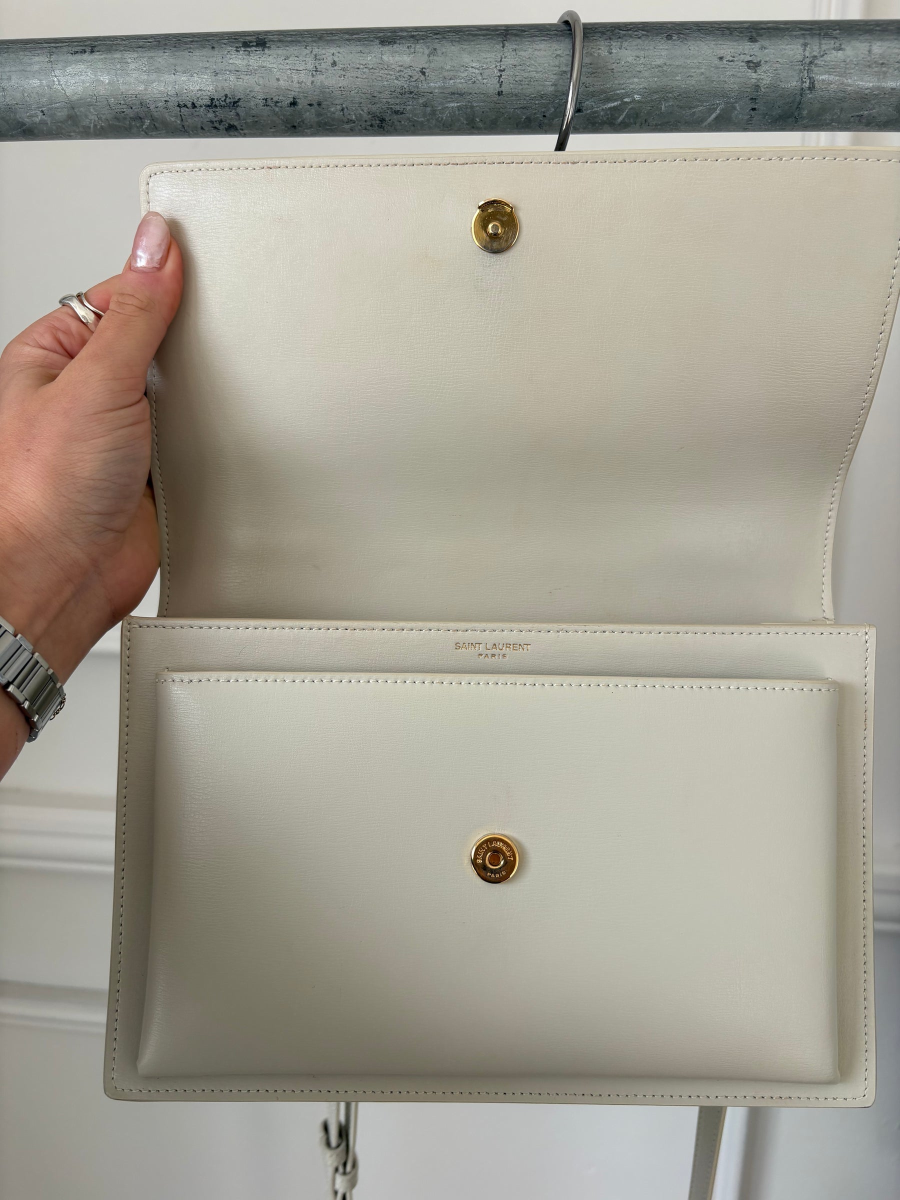 Saint Laurent Ecru Leather Large Sunset Bag