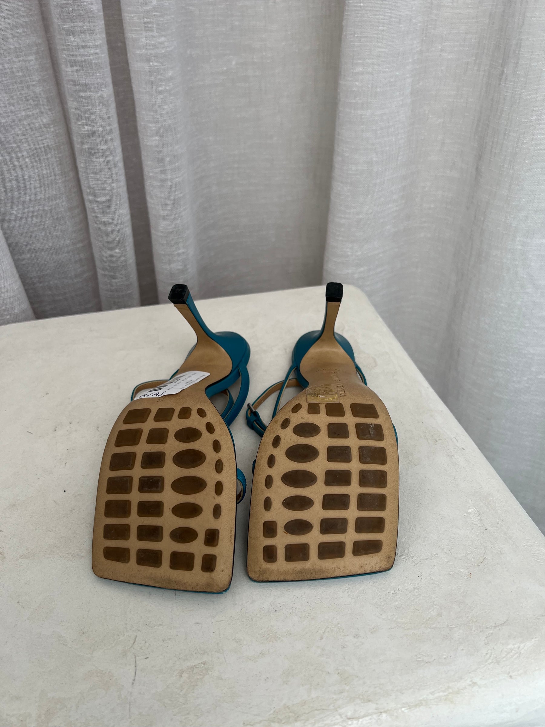 Bottega Veneta Teal Leather Strappy Stretch Sandal, 36.5