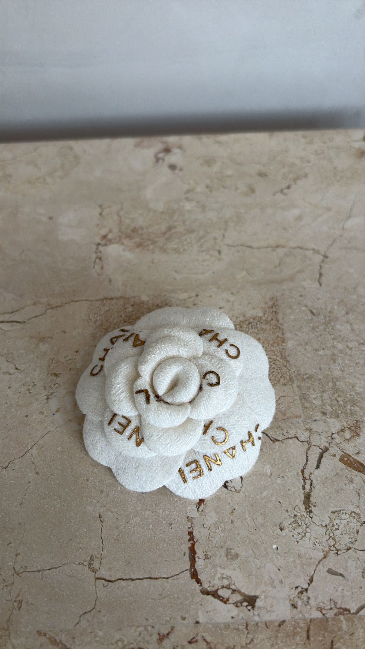 Chanel Uniform Cream Tweed Logo Brooch
