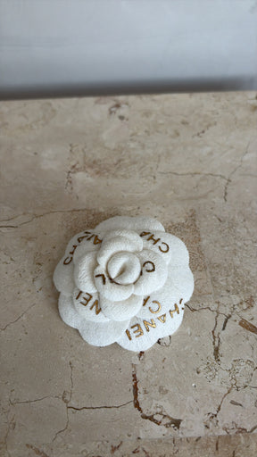 Chanel Uniform Cream Tweed Logo Brooch