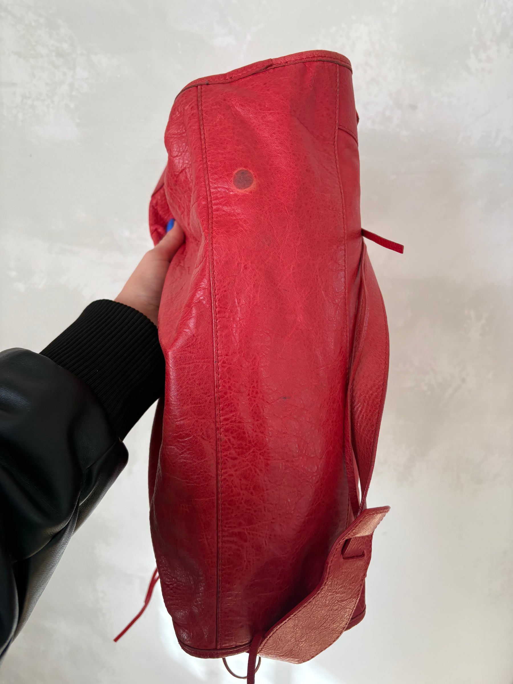 Balenciaga Cherry Red Leather Motorcycle City Bag