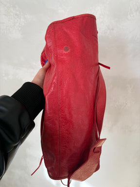 Balenciaga Cherry Red Leather Motorcycle City Bag