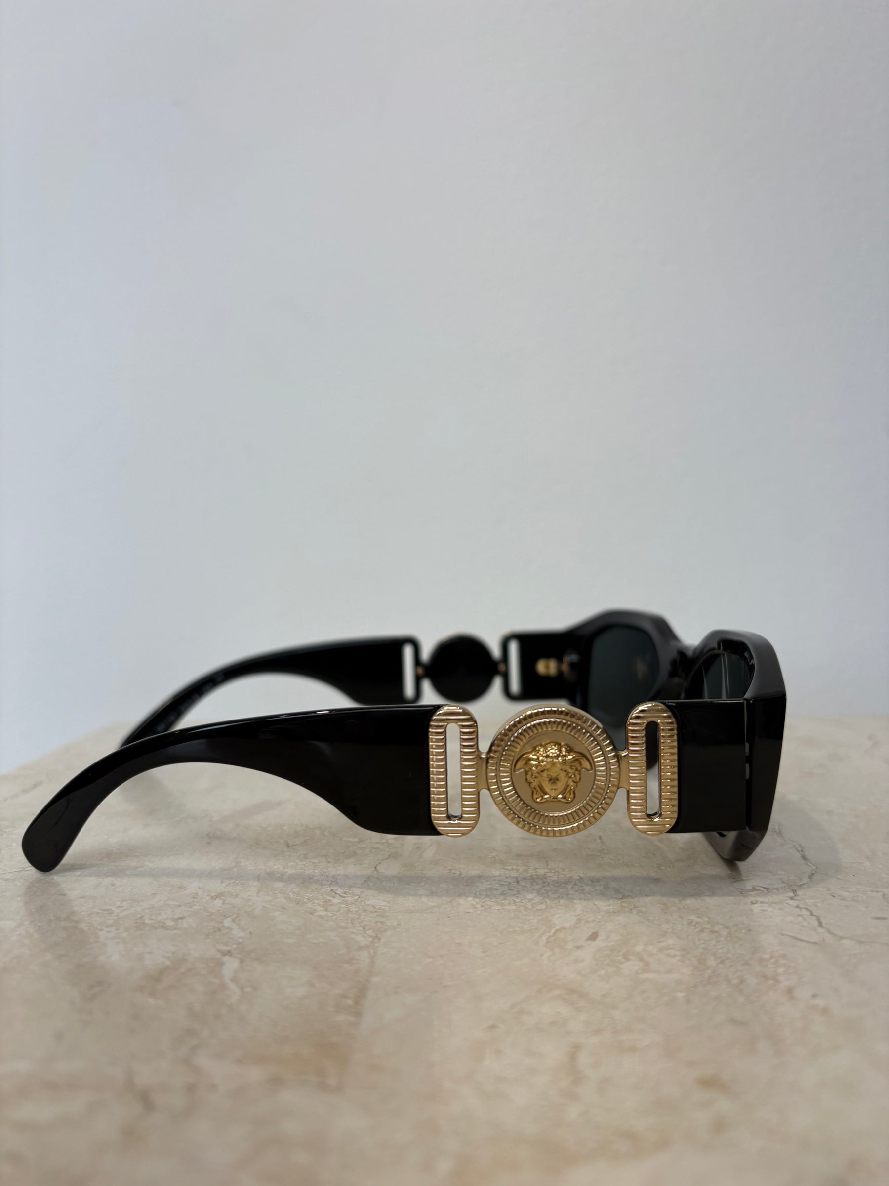 Versace Black Medusa Arm Rectangular Sunglasses