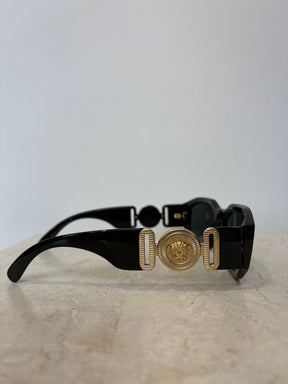 Versace Black Medusa Arm Rectangular Sunglasses