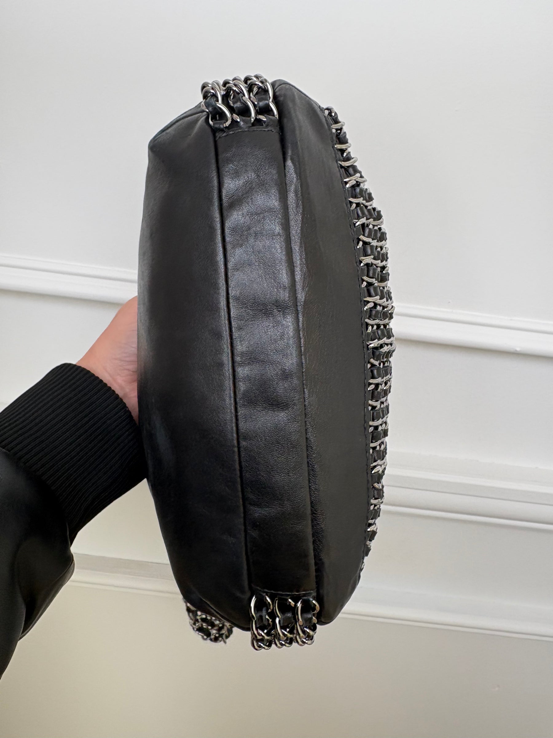 Chanel Lambskin Chain Hobo Bag Black Silver HW