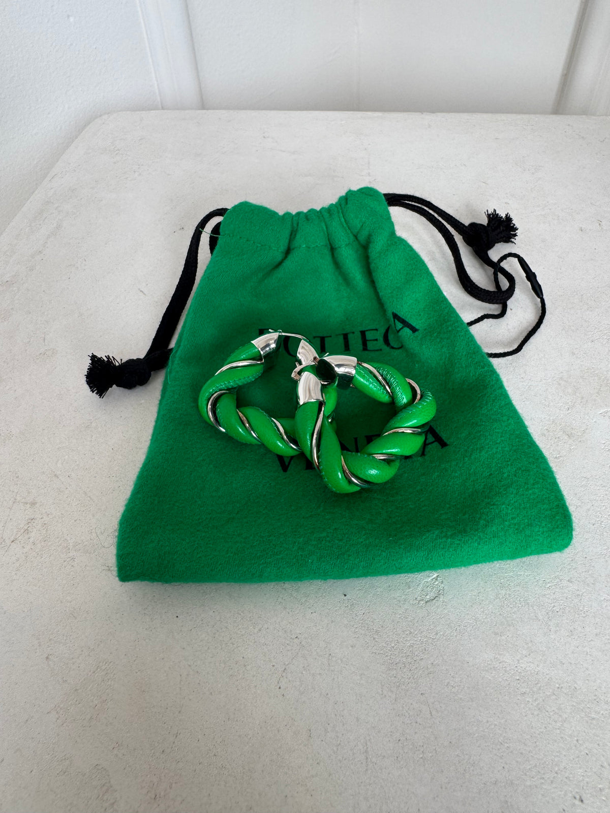 Bottega Veneta Green And Silver Twist Earrings