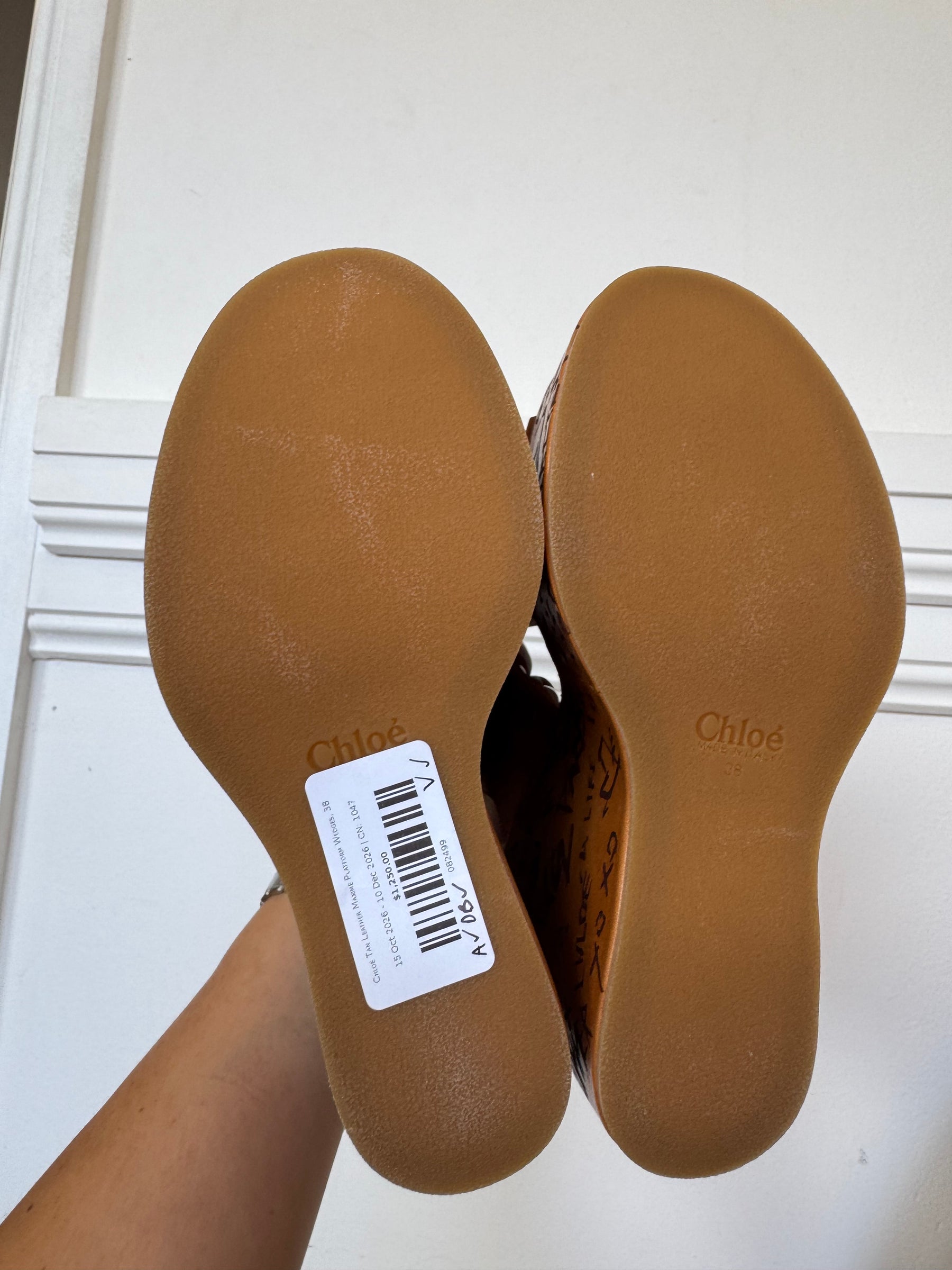 Chloé Tan Leather Maxime Platform Wedges, 38