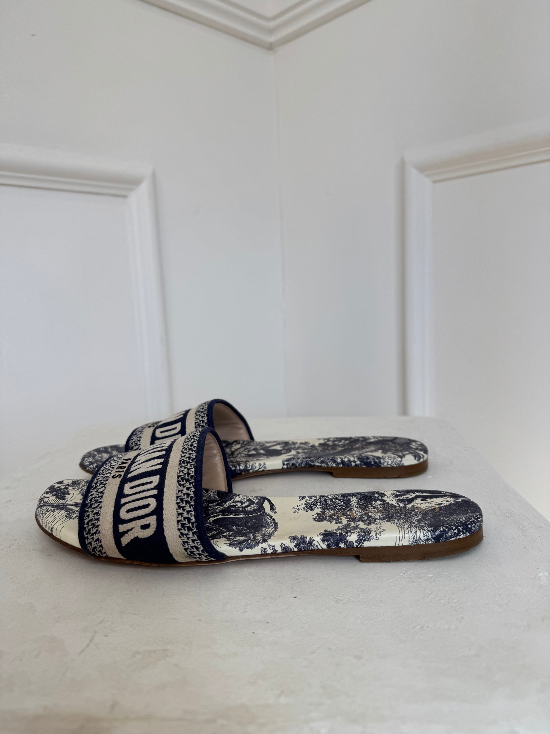 Dior Navy Logo D Way Slides, 38