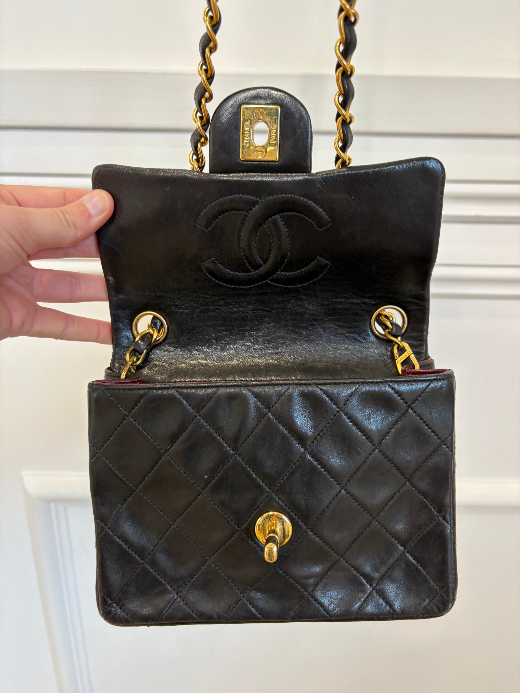 Chanel Vintage Mini Flap Bag Dark Brown Gold HW
