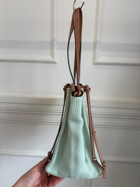 Loewe Mint Canvas and Tan Leather Cushion Tote