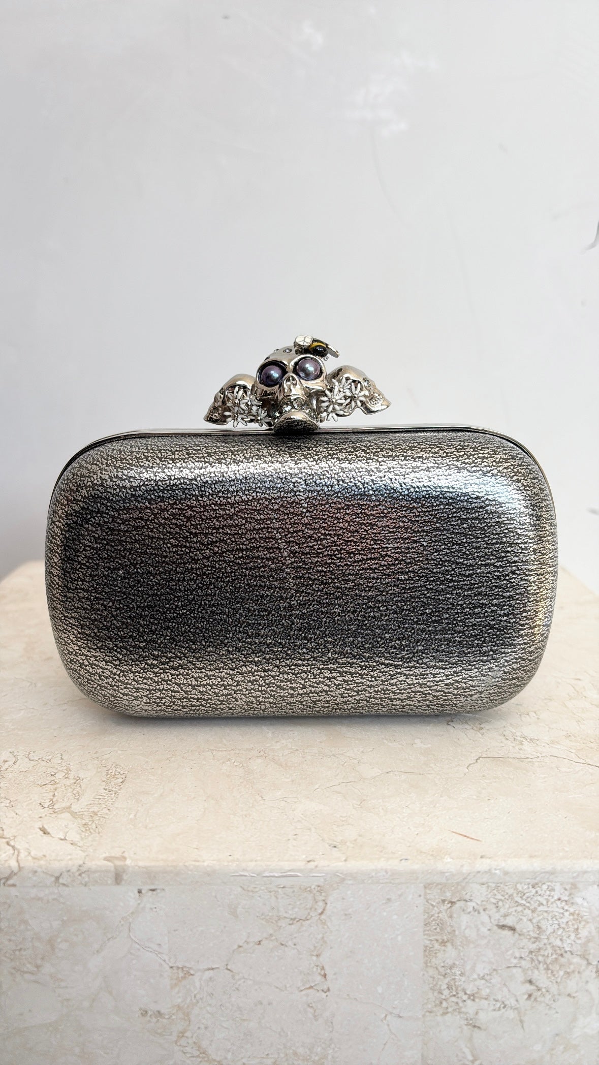 Alexander McQueen Silver Leather Skull Clutch
