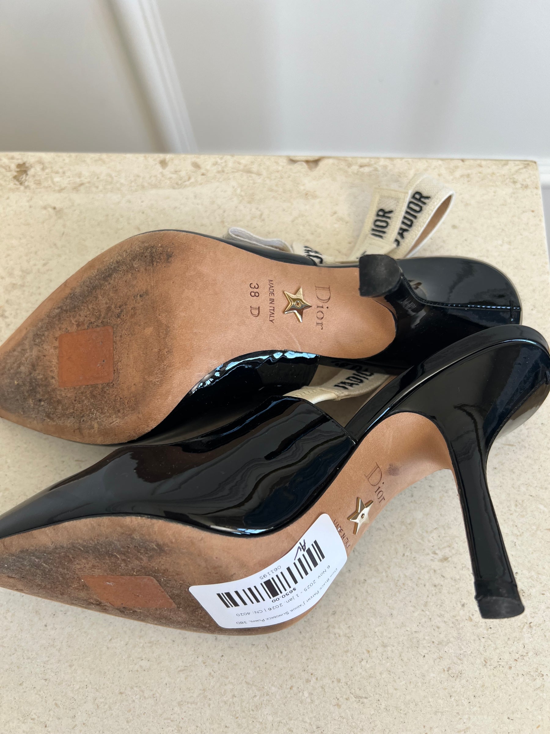 Dior Black Patent J'adior Slingback Pumps, 38D