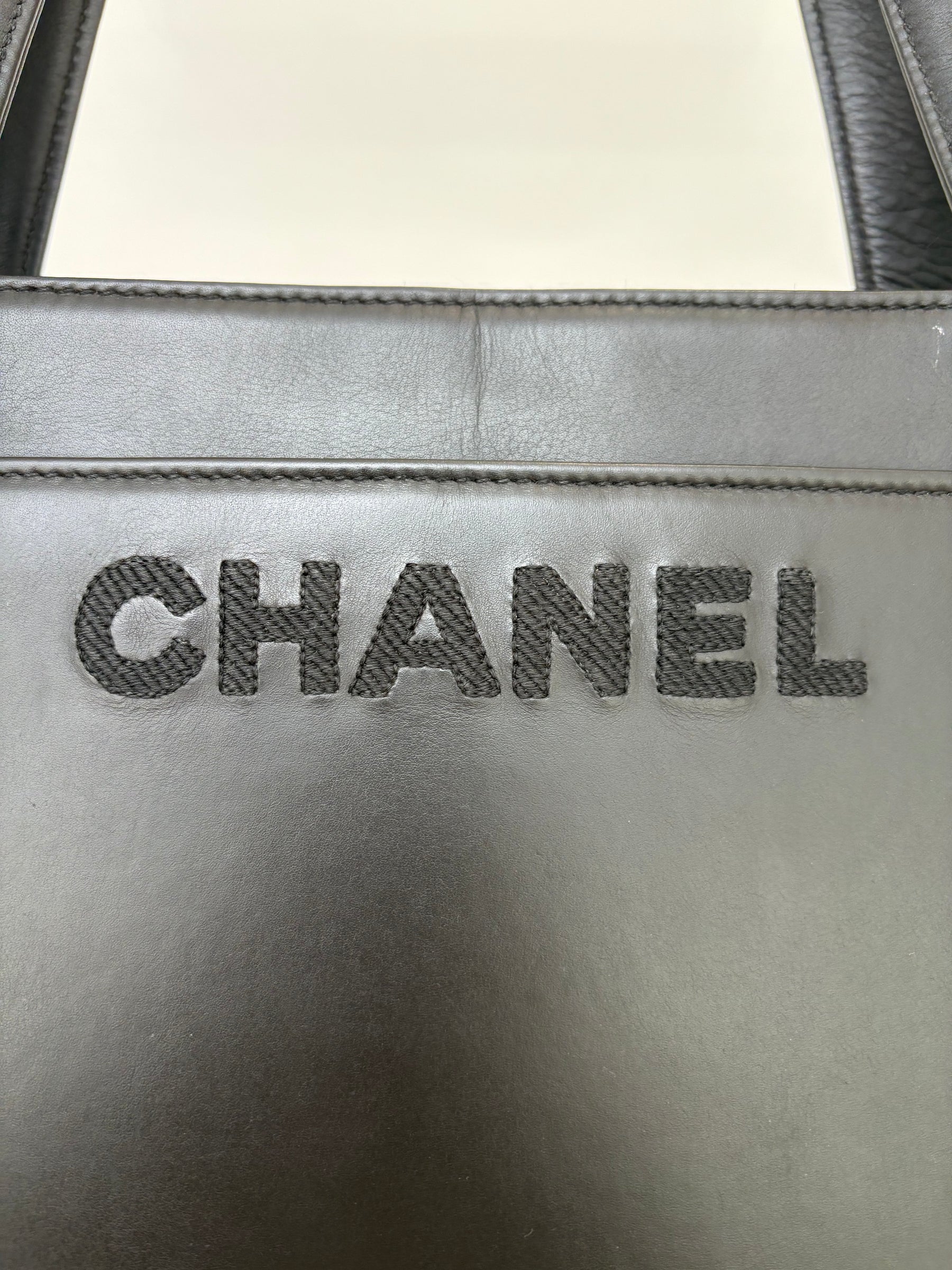 Chanel Black Leather Logo Top Handle Shoulder Bag