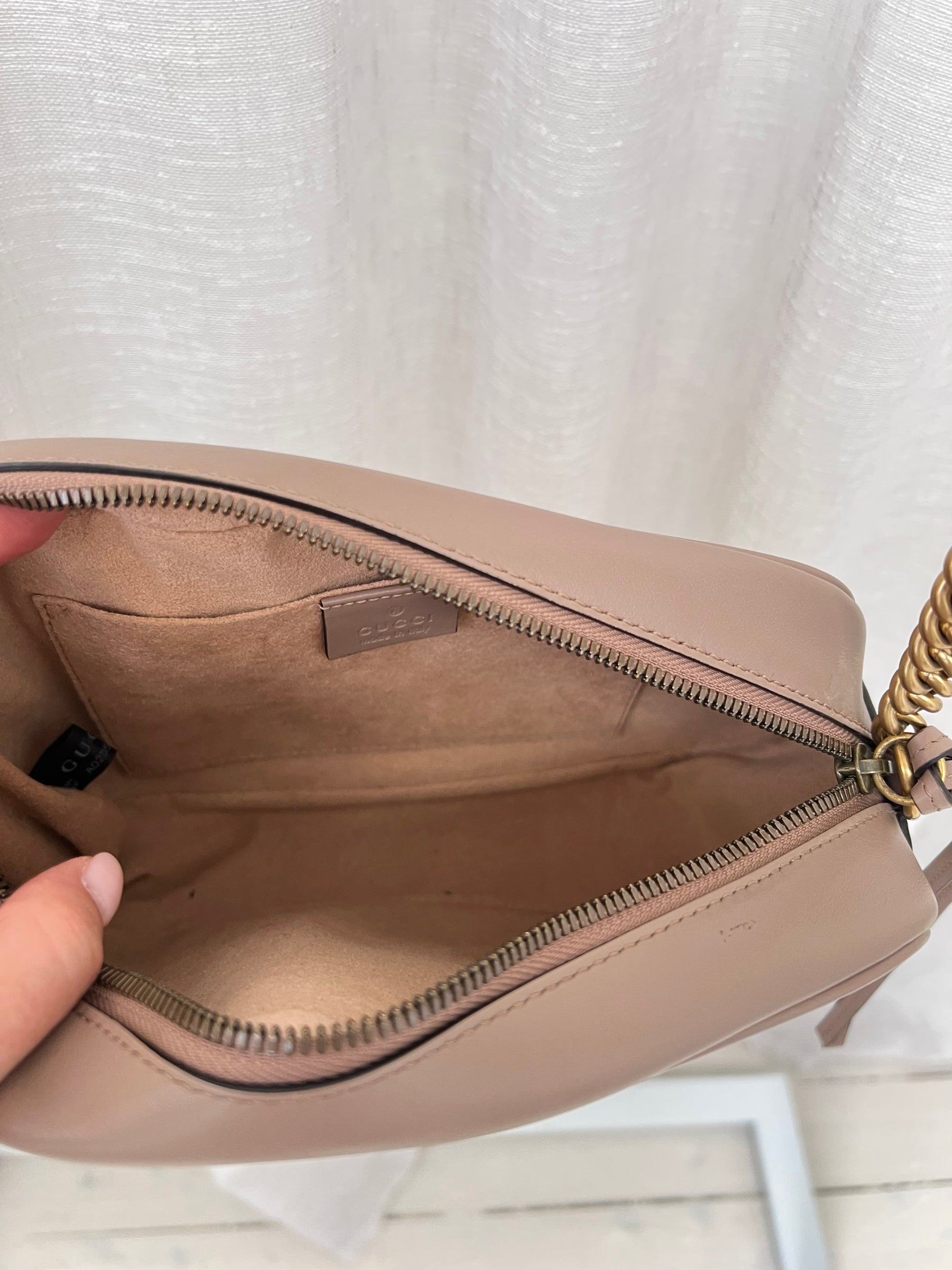 Gucci Taupe Leather Marmont Camera Bag