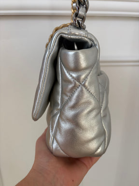 Chanel 19 Silver Lambskin Bag