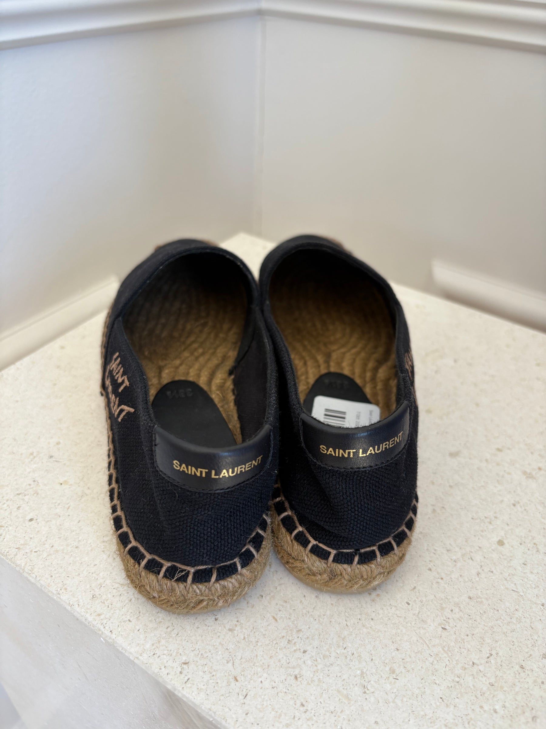 Saint Laurent Black Canvas Logo Espadrilles, 38.5