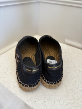 Saint Laurent Black Canvas Logo Espadrilles, 38.5